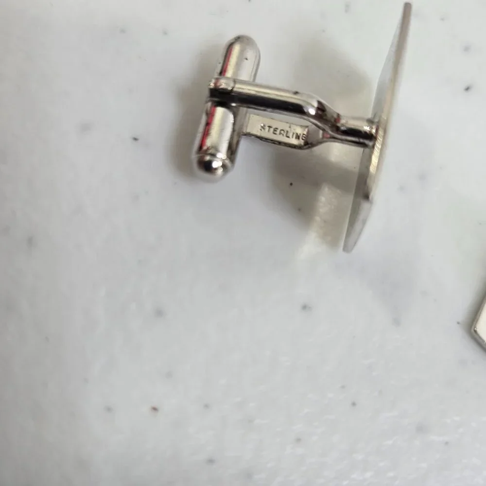 Anson Sterling Cufflinks Silver Textured Basic Everyday Diagonal Matte